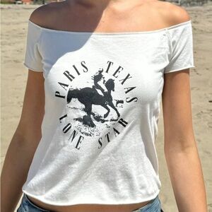 White Paris Texas Lone Star Off-Shoulder Top John Galt Brandy Melville